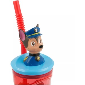 Paw Patrol Chase Figurine Glass Tumbler With Straw 360ML