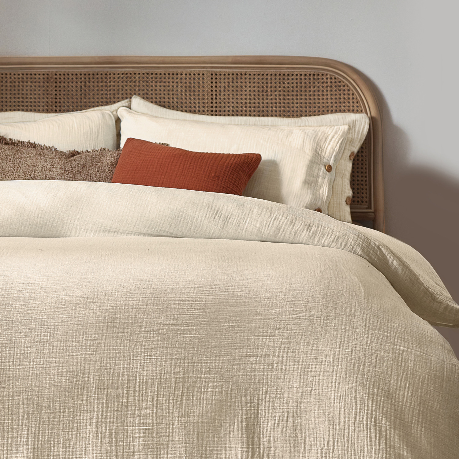 Lark Muslin Cotton Duvet Cover Set - Natural Double