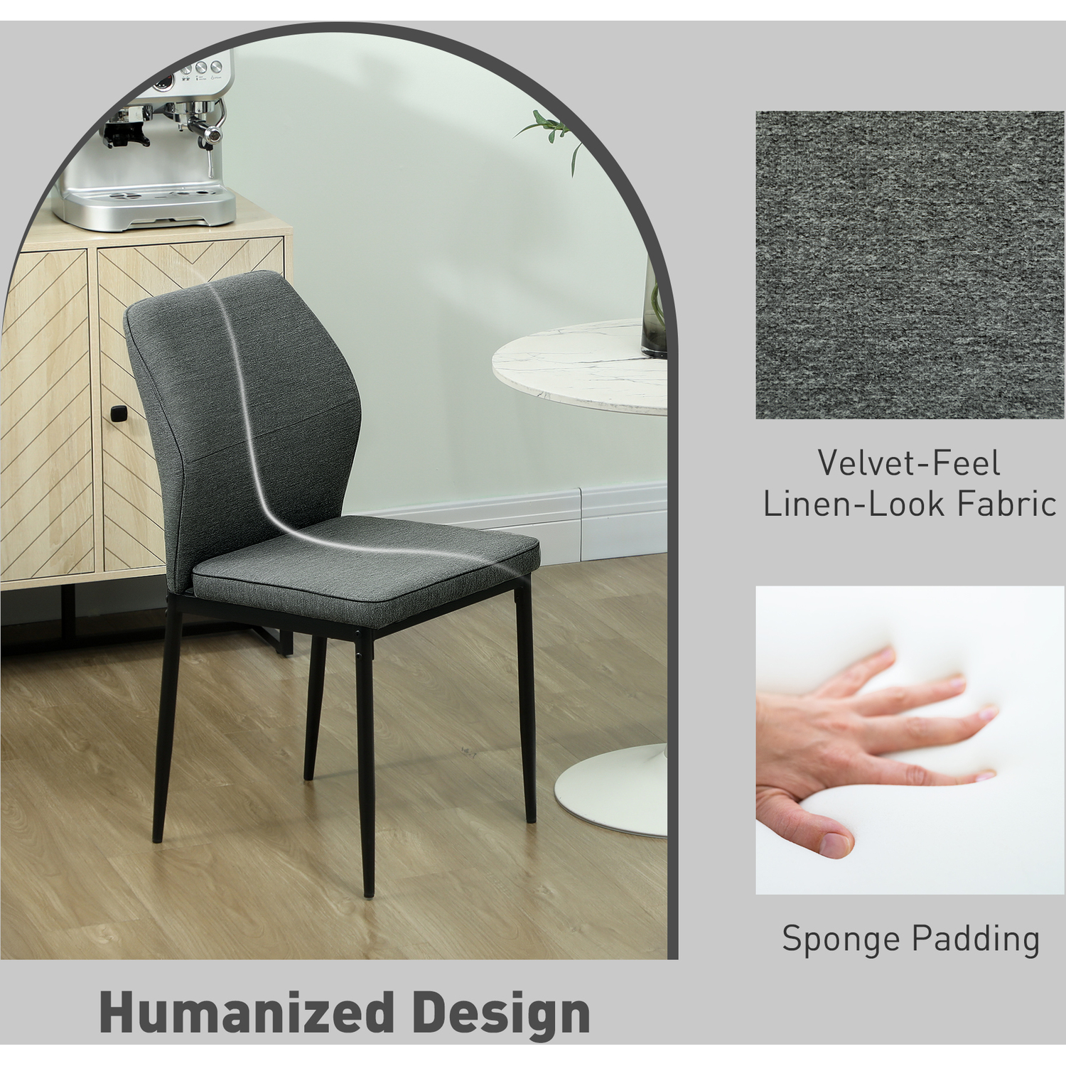 HOMCOM Modern Dining Chairs Set of 2 with Padded Seat Curved Back