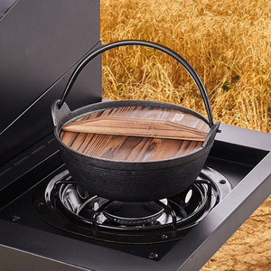 Camping Cast Iron Pot with Wooden Lid
