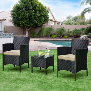 Black 3-Piece Rattan Table and Chair Furniture Set shot 7748605
