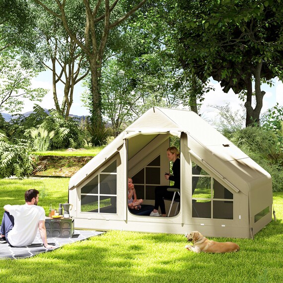 Outsunny Inflatable Camping Tent with Pump, 2-4 Person Air Tent