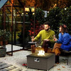 Outsunny Rattan Gas Fire Pit Table with Lid