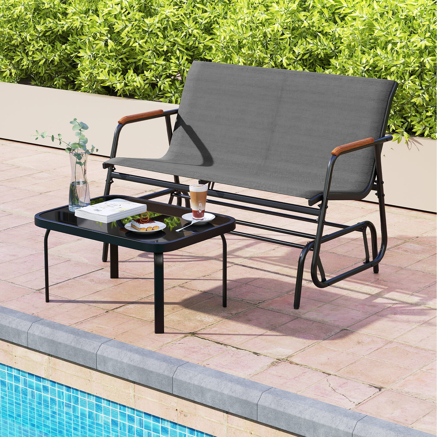 2-person Swing Gliding Loveseat - Grey