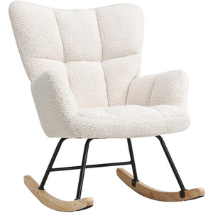Rocking Chair Tufted Upholstered with Metal and Wood Base