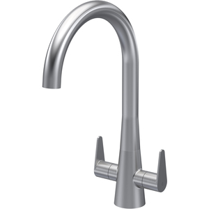 Kitchen Mono Mixer Tap with 2 Lever Handles Brushed Nickel 398mm