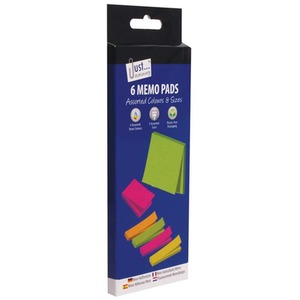 6 Memo Pads Assorted Colours