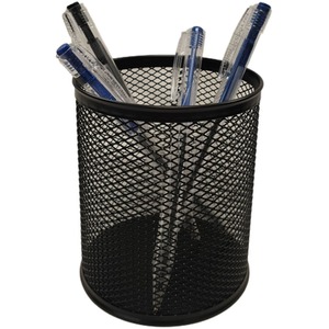 Black Mesh Pen Pot Holder Round Desktop Organiser 8 x 9.5cm