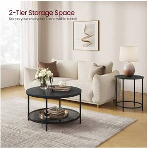 VASAGLE Round Coffee Table with Glass Shelf