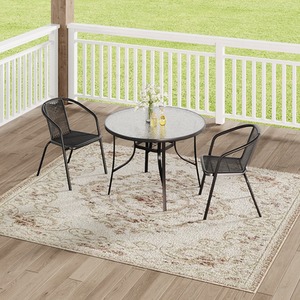 Garden Bistro Set with Rectangle Table and Rattan Chairs