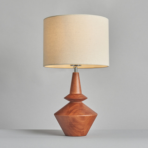 Silo Wooden Table Lamp with White Shades
