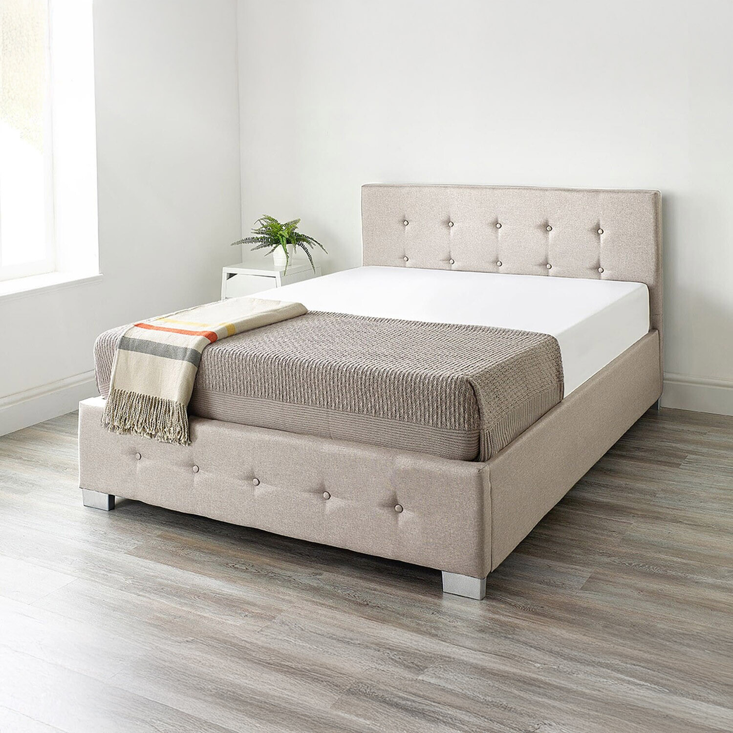 Aspire End Lift Ottoman Storage Bed - Natural Linen Fabric / Double