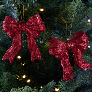 Set of 2 Glitter Bow Tree Decorations