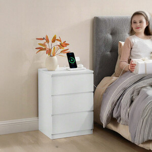 VASAGLE Bedside Table with Charging Station