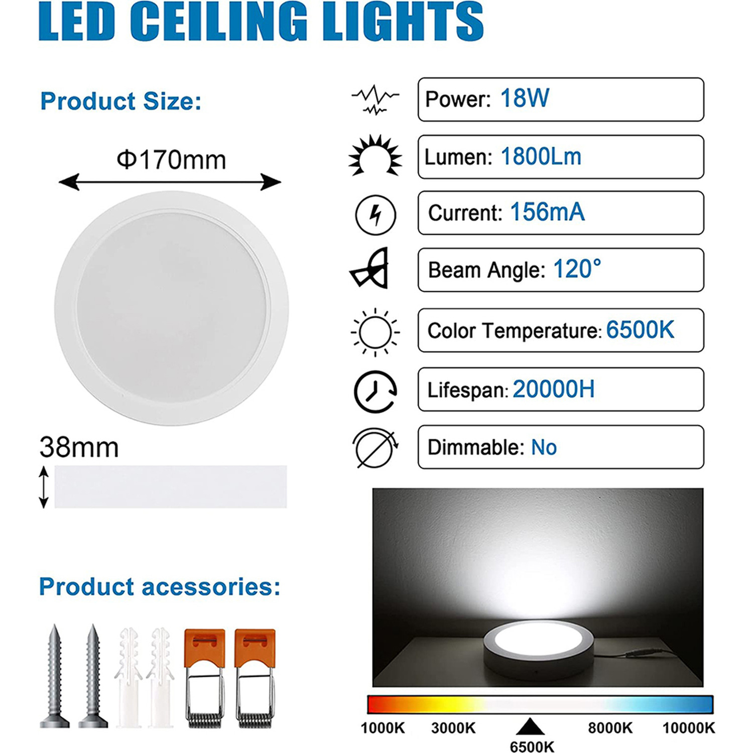 18w 1800lm Led Round Ceiling Light - White