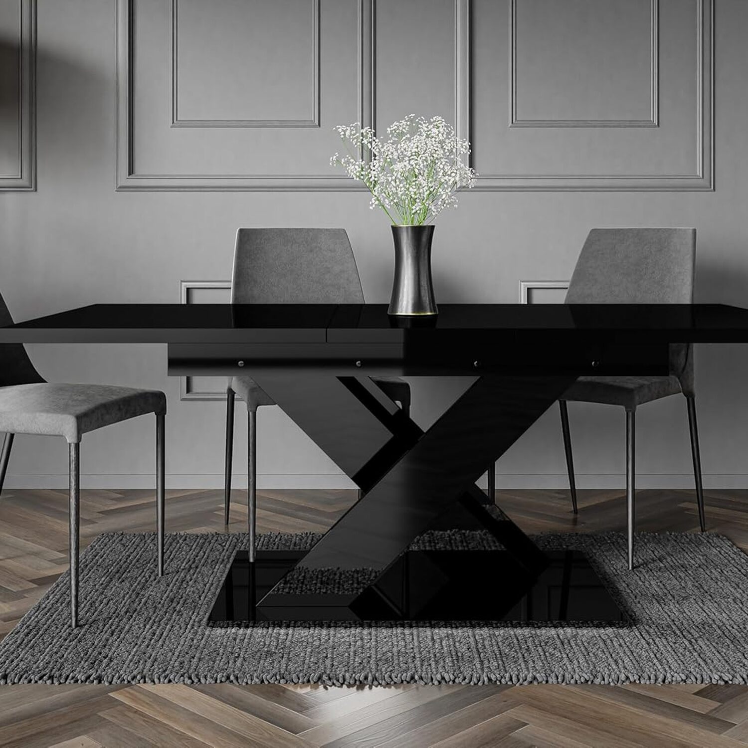 Extendable Dining Table Black Gloss - Black Gloss