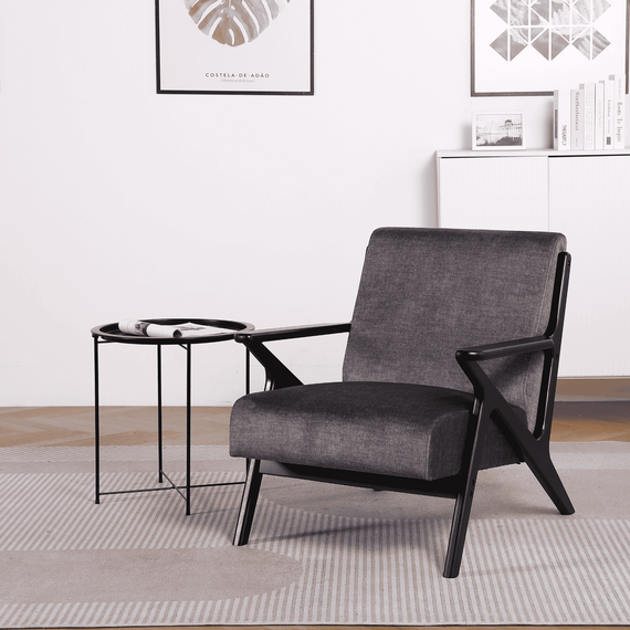 Cavera Modern Design Accent Armchair Graphite with Black Wood Frame 