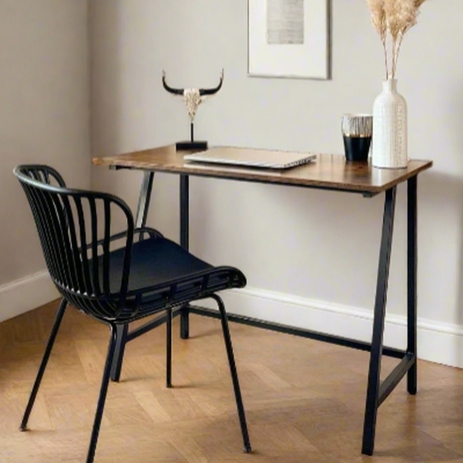 Industrial Computer Desk With Steel Frame - Brown