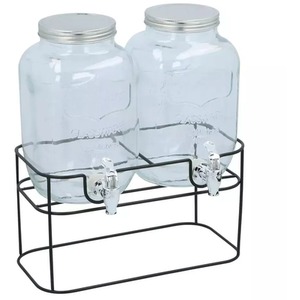 4L Dual Glass Cold Hot Drinks Dispenser Stand Beverage Set with Taps