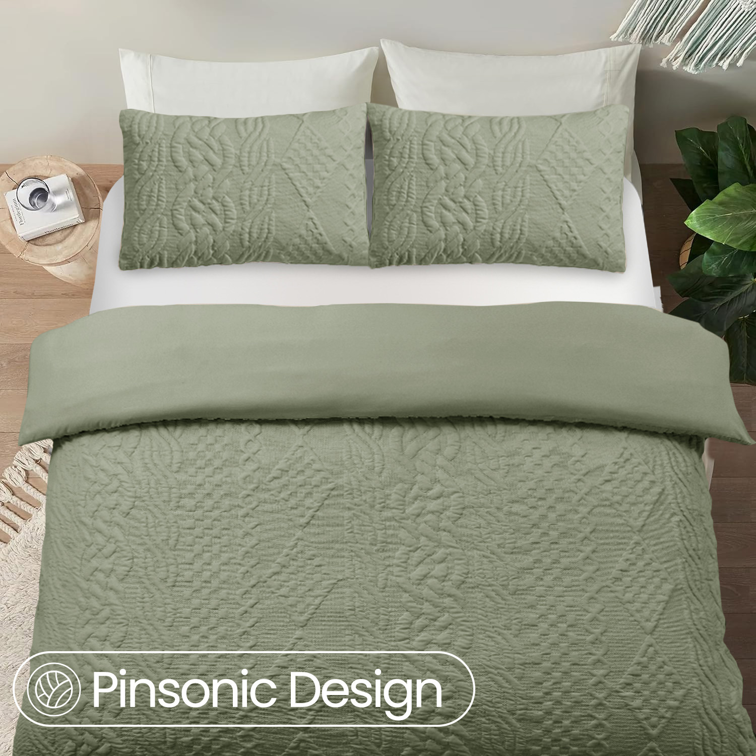 3d Embossed Chunky Knit Pattern Duvet Set - Fern Green Superking