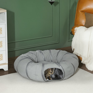 PawHut Cat Tunnel with Bed for Indoor Cats with Ball and Peek Hole