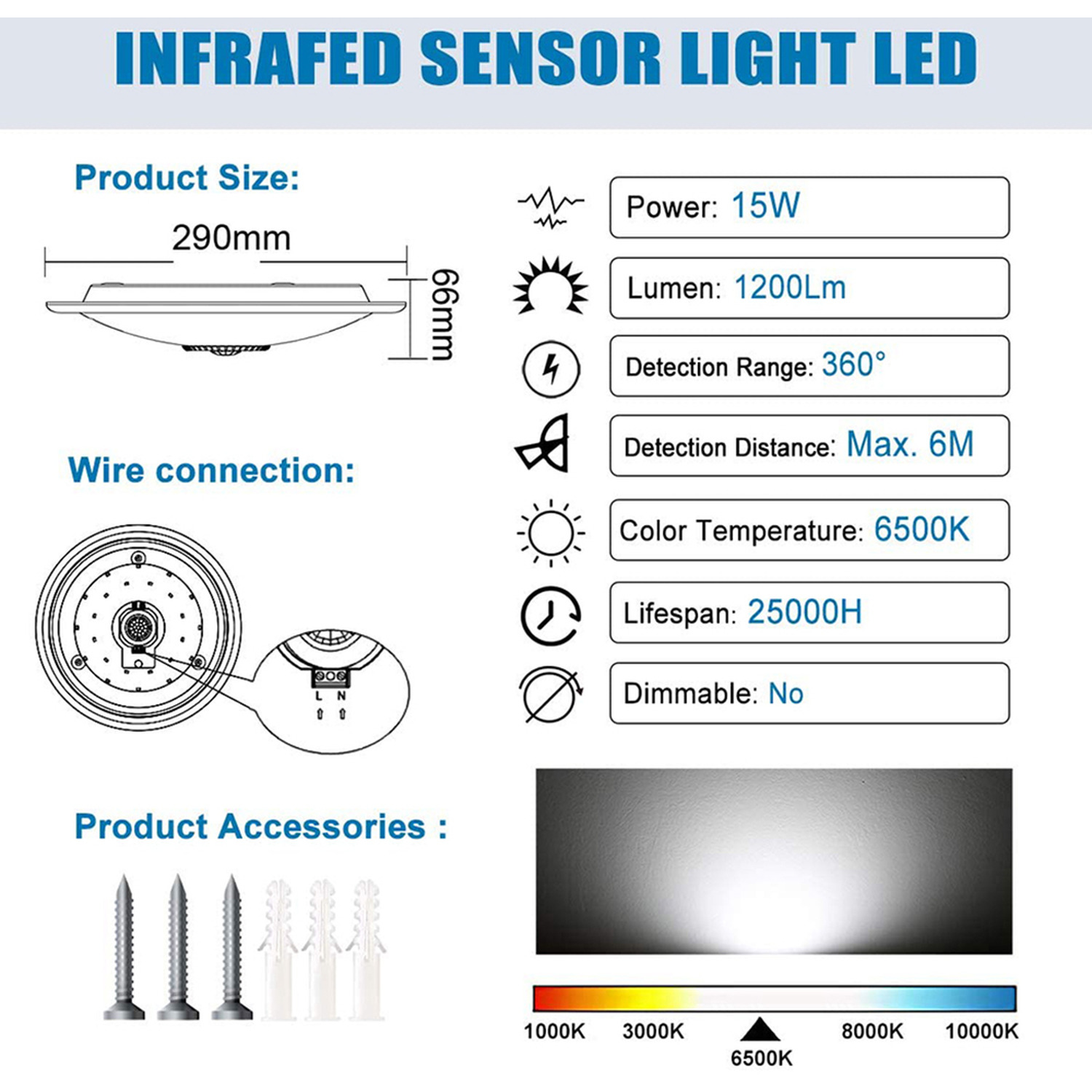 White Round Led Ceiling Light With Motion Sensor - White