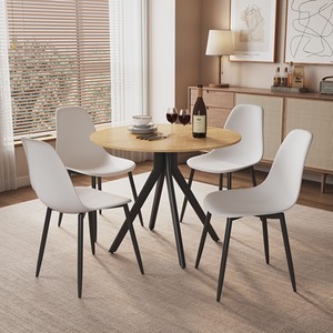 Aspen Light Oak Round Table and 4 Curve Chair Set