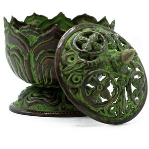 Brass Verdigris Tibetan Incense Burner Small Lotus