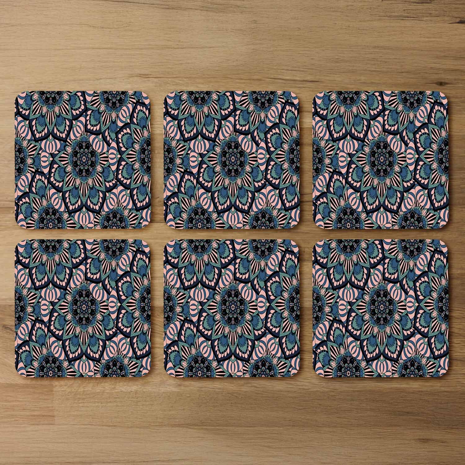Mandalas Pattern Coaster - Blue