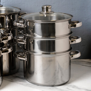 KitchenCraft Stainless Steel Three Tier Steamer, 20cm