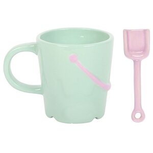 Pastel Bucket Mug with Spade Spoon Coastal Beach Coffee Cup