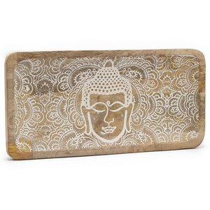Buddha Face Whitewash Long Tray 30x15cm Candle Jewelry Holder