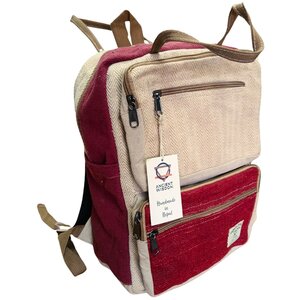 Large Boxy Hemp Backpack - Wine  Cream, Durable  Stylish