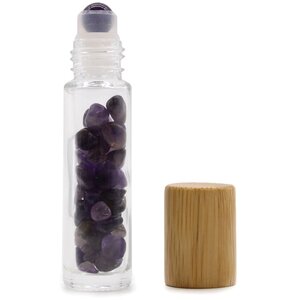 Amethyst Gemstone Essential Oil Roller Bottle with Wooden Cap