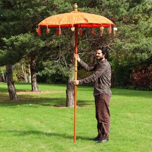 Bali Patio Parasol 1.5m Cotton Orange - Handmade Outdoor Shade