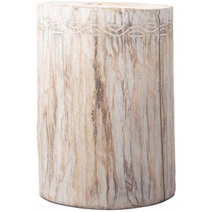 Albasia Whitewash Tribal Stool  Table - Rustic Handcrafted Accent Piece