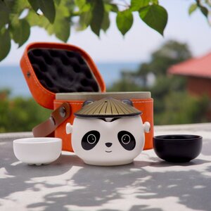 Kung Fu Panda Teapot Set with Two Cups Travel Case Playful Tea Gift