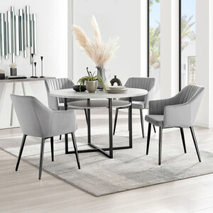 Adley Grey Concrete Effect Storage Dining Table and 4 Calla Black Leg Chairs