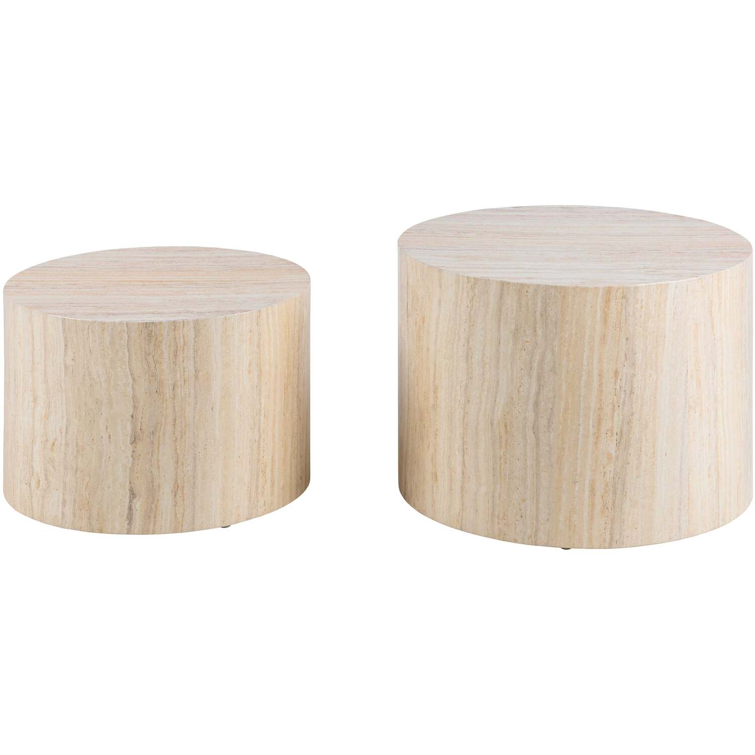 Munkebo set of 2 light travertine-effect round coffee tables, natural - Natural