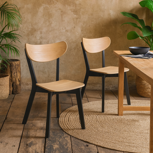 Set of 2 Saffron Black and Natural Oak-Effect Dining Chairs