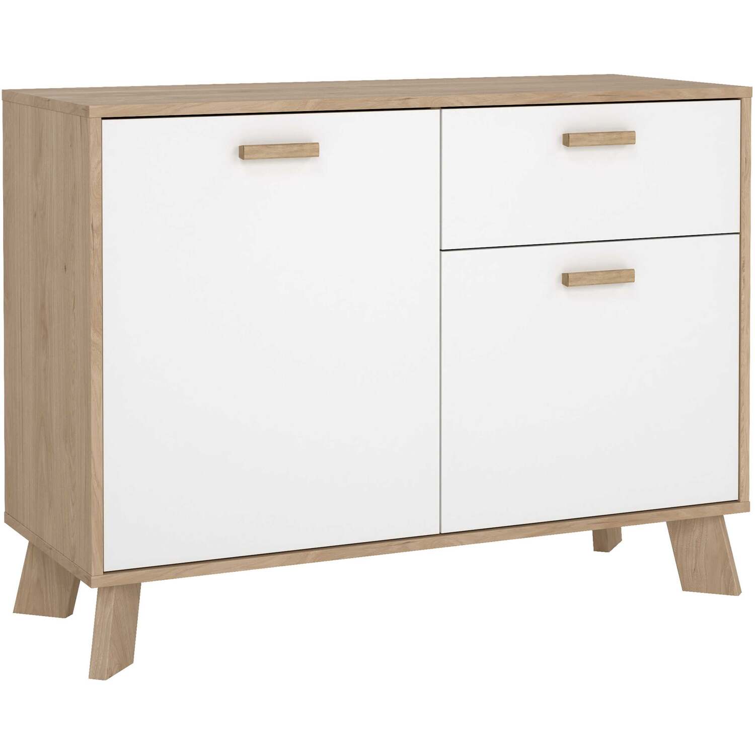 Wyld Haus Hobro Sideboard White And Natural Oak 2 Doors 1 Drawer Compact - Natural