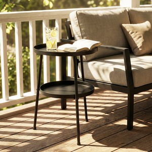 Outsunny Patio Side Table, 2-Tier Round Coffee Side Table