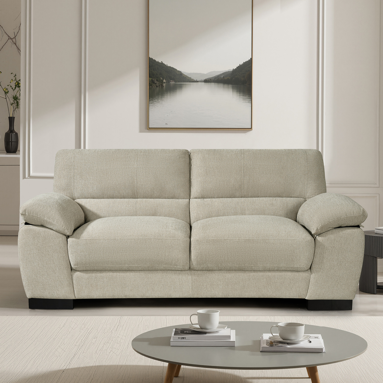 Roslyn Soft Fabric 3 Seat Sofa - Beige