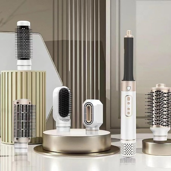 Luxury 6-in-1 Air Hair Styler Ionic Blow Dryer Brush White Gold UK Plug