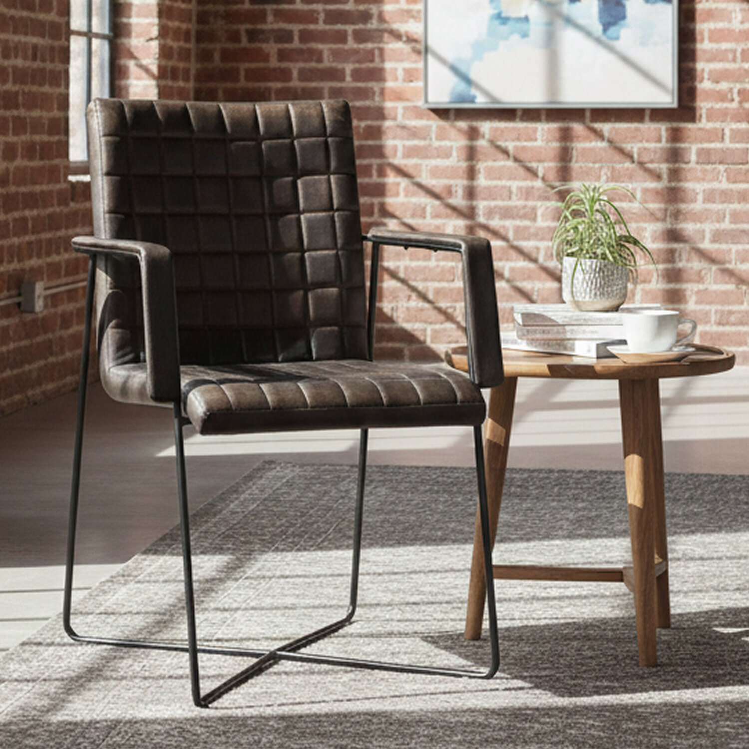 Buffalo Iron And Grey Leather Weave Chair - Grey