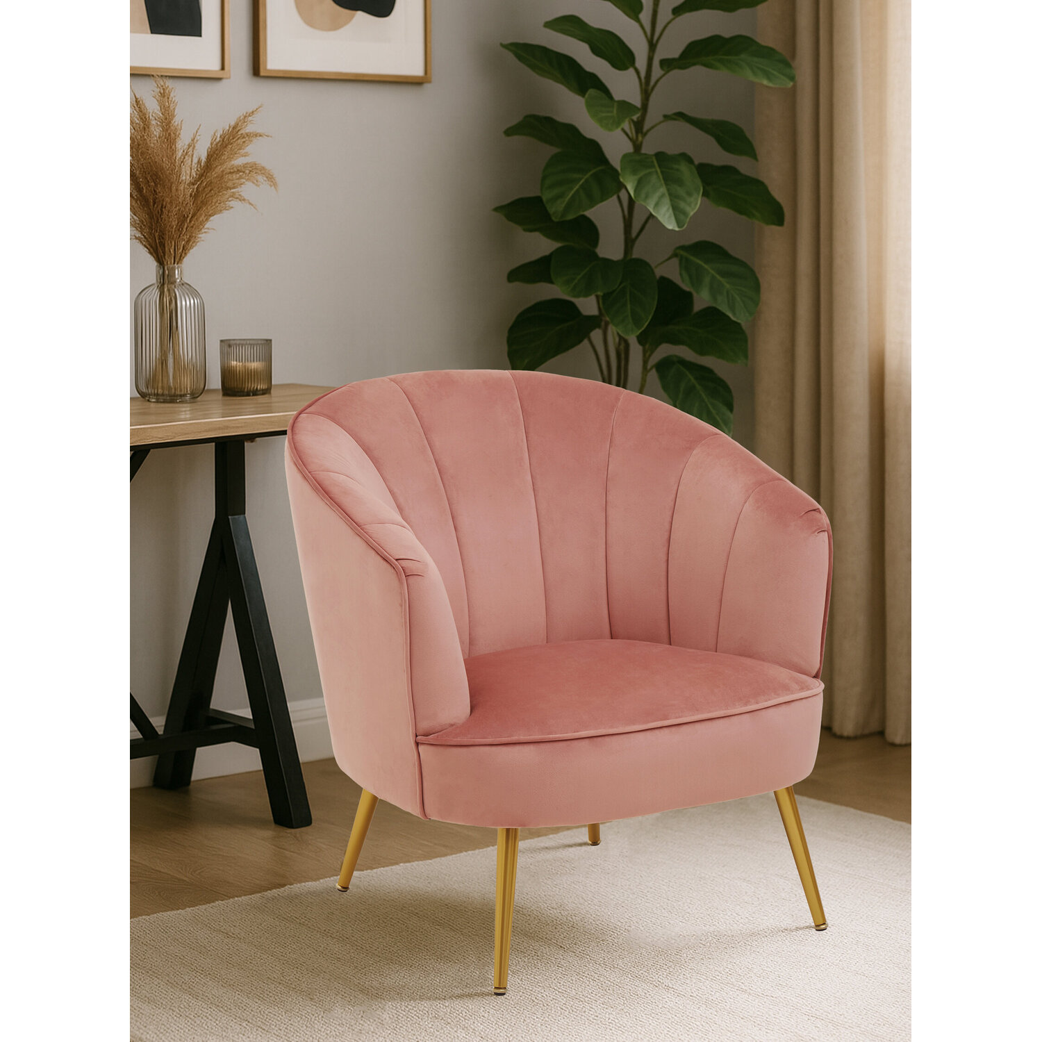 Interiors By Premier Yolanda Pink Velvet Chair - Pink