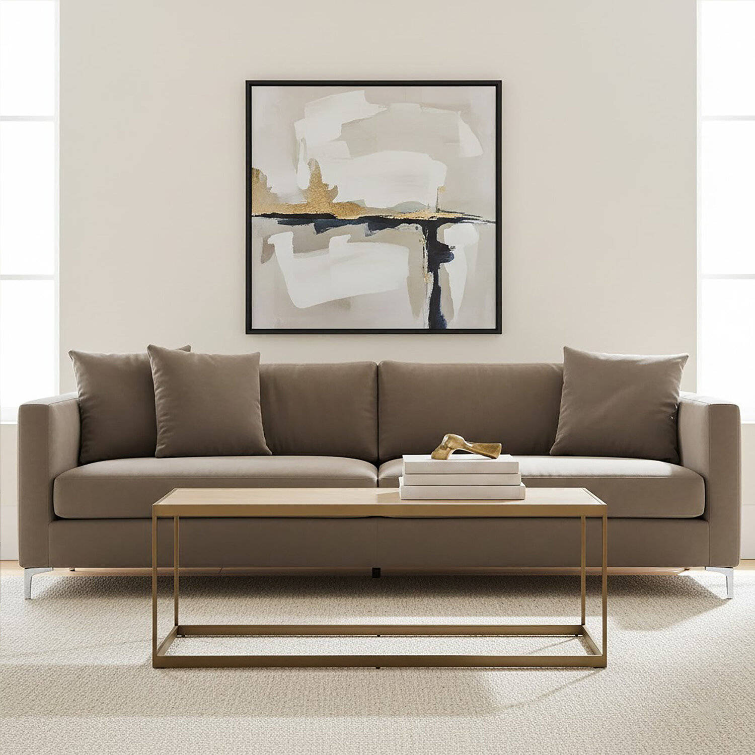 Grenoble Oak Veneer and Brushed Brass Coffee Table - Brown