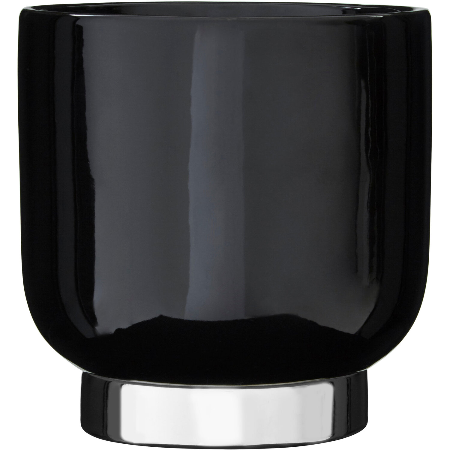 Callie Black Small Planter With Silver Finish Base - Black