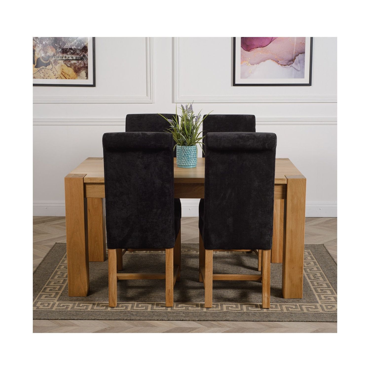 Thats Furniture Kuba 150 X 85 Cm Medium Oak Dining Table And 4 Washington Fabric Chairs - Black