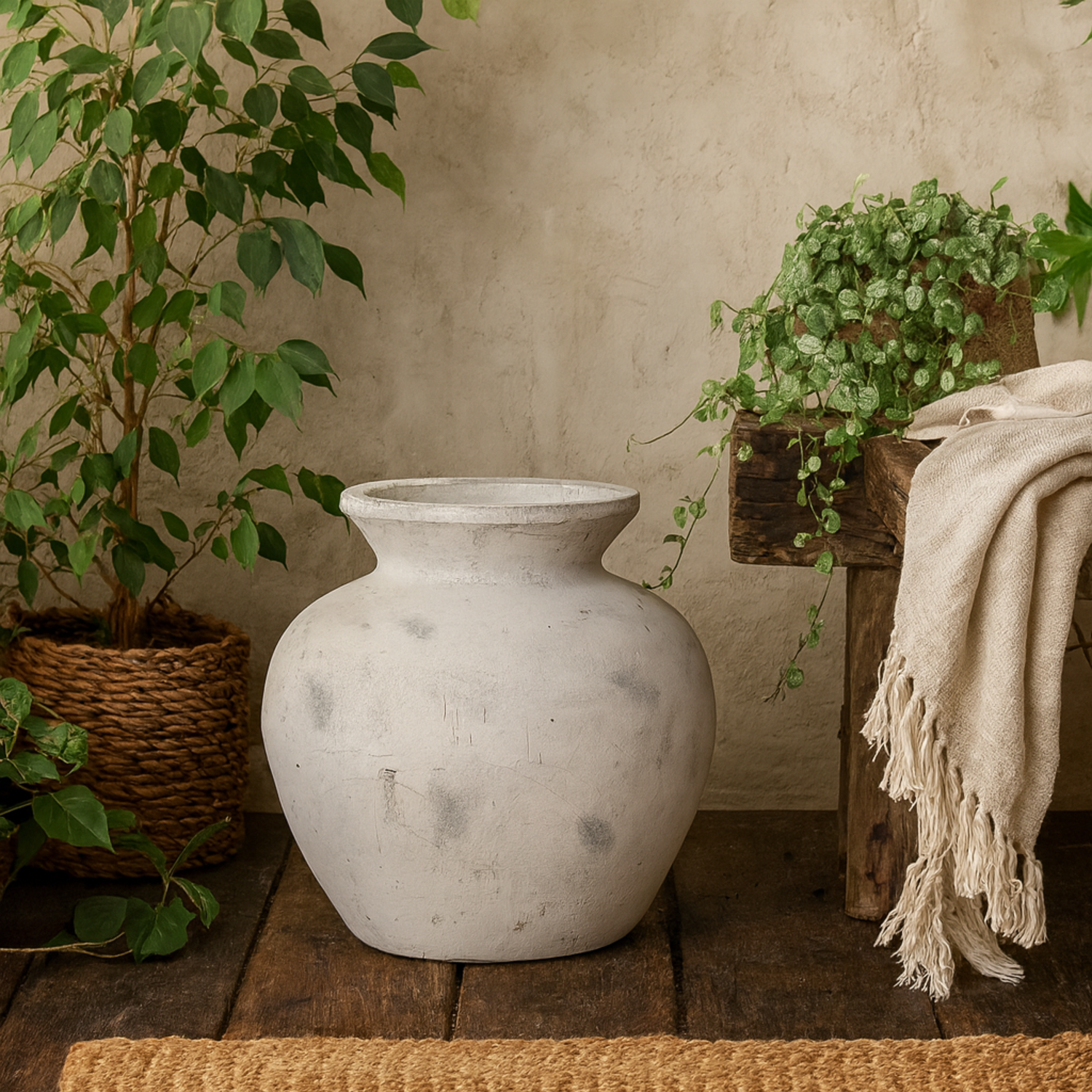 Terra Large Antique Textured Ceramic Vase - Stone